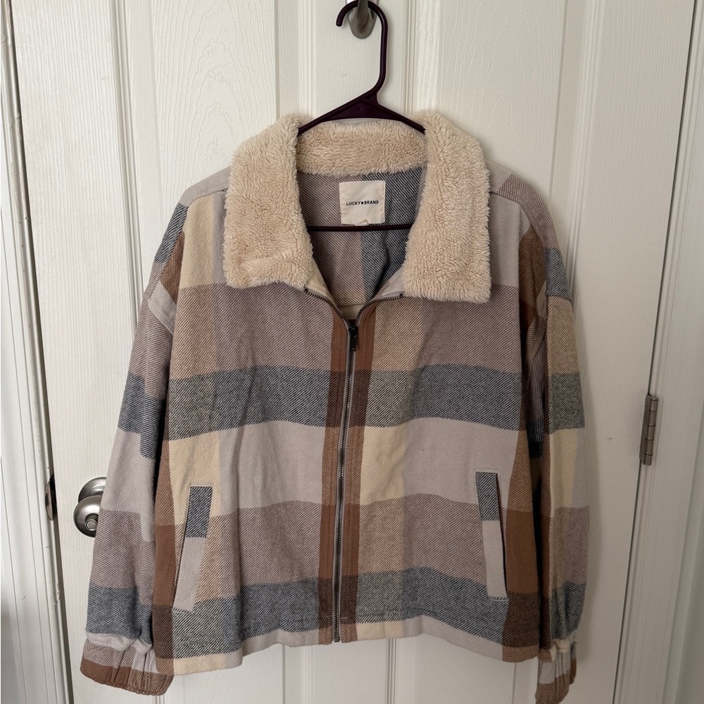 Lucky Brand Plaid Sherpa Collar Zip Up Jacket XL